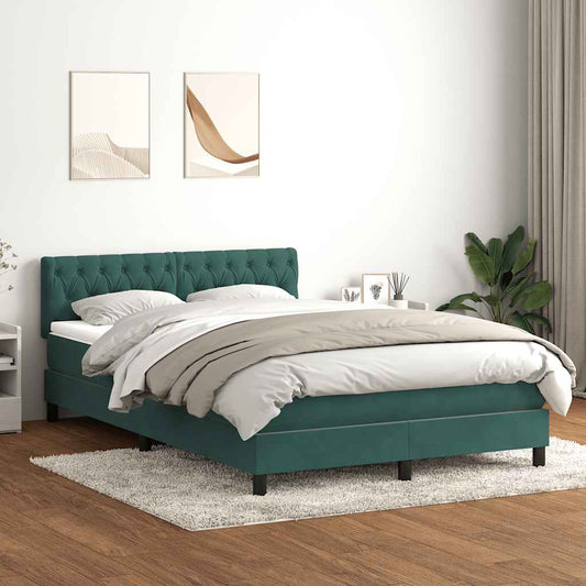 vidaXL Cama box spring con colchón terciopelo verde oscuro 160x210 cm