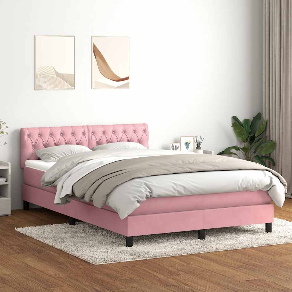 vidaXL Cama box spring con colchón terciopelo rosa 160x210 cm