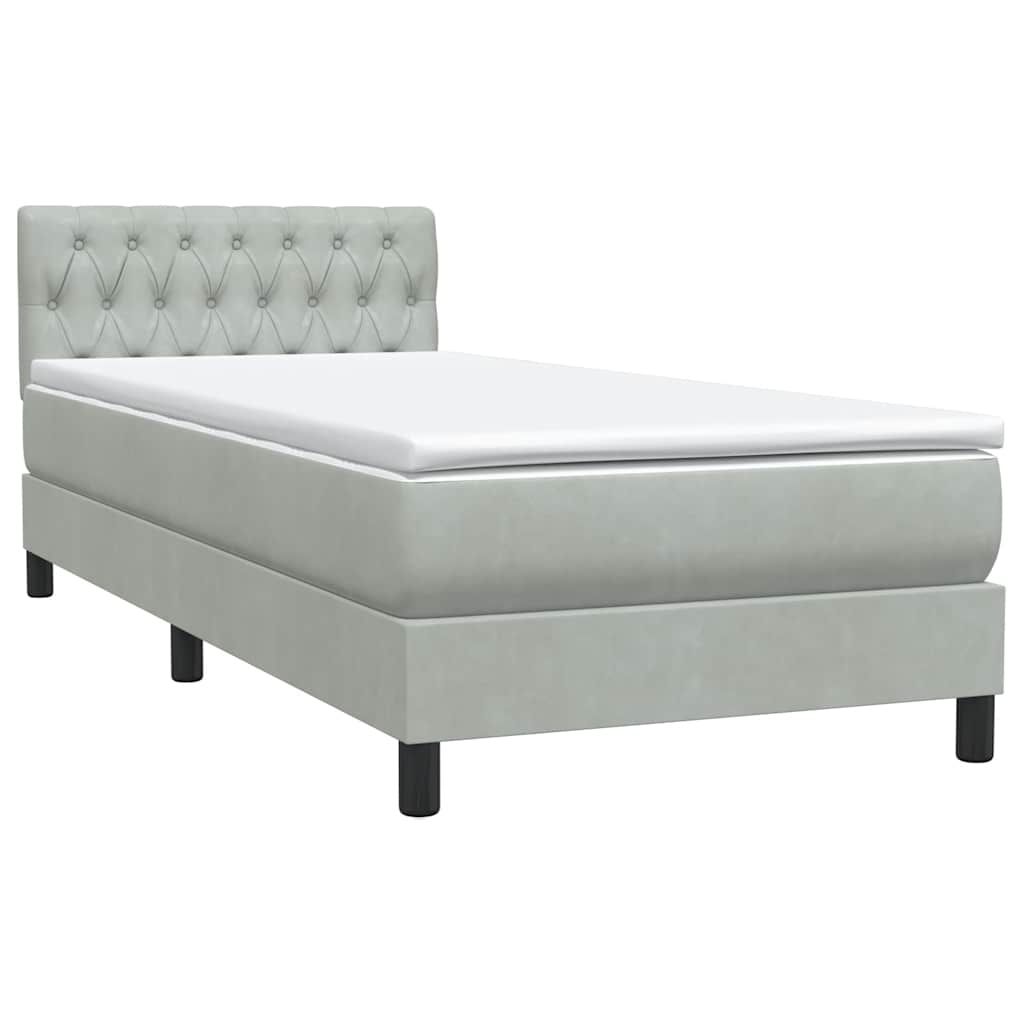 vidaXL Cama box spring con colchón terciopelo gris claro 80x220 cm