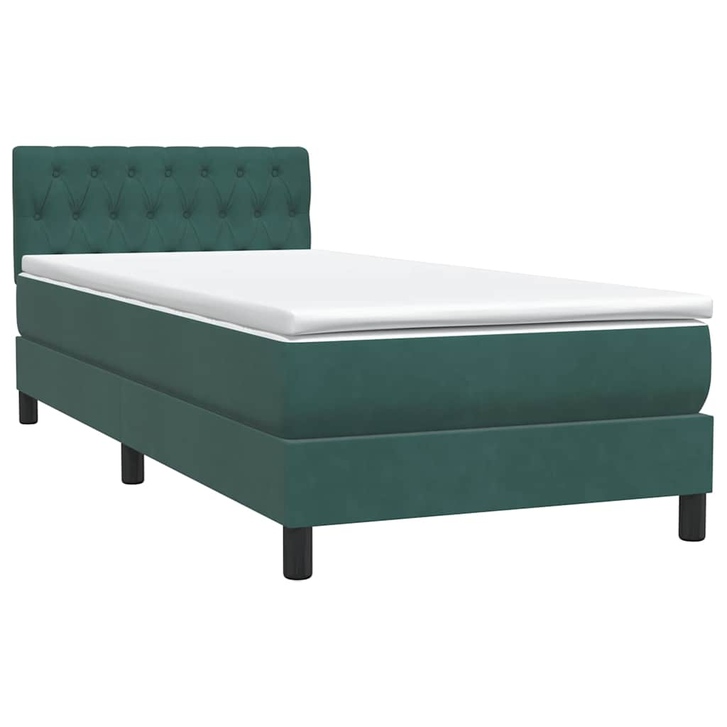 vidaXL Cama box spring con colchón terciopelo verde oscuro 90x220 cm