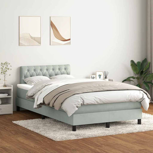 vidaXL Cama box spring con colchón terciopelo gris claro 120x220 cm