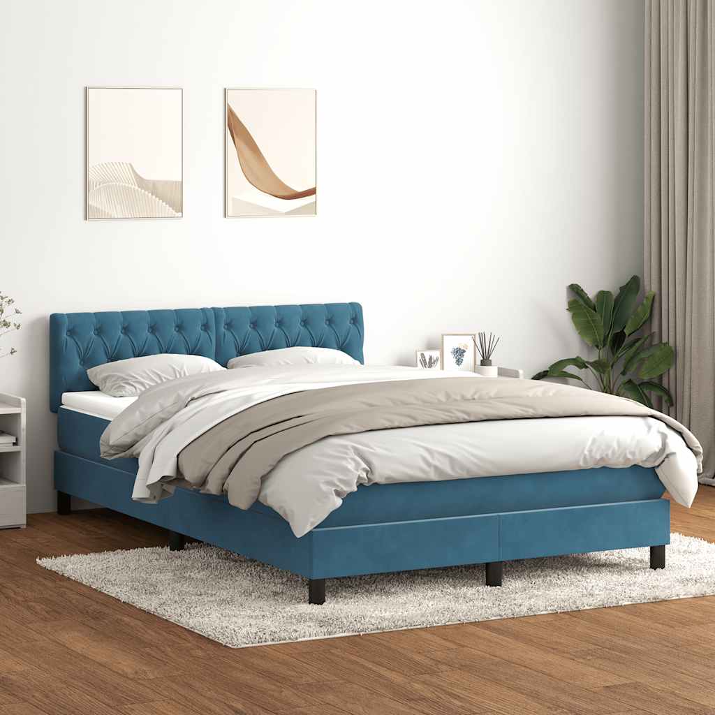 vidaXL Cama box spring con colchón terciopelo azul oscuro 140x220 cm