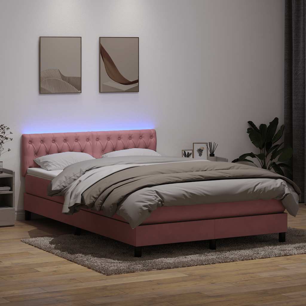 vidaXL Cama box spring con colchón terciopelo rosa 140x220 cm