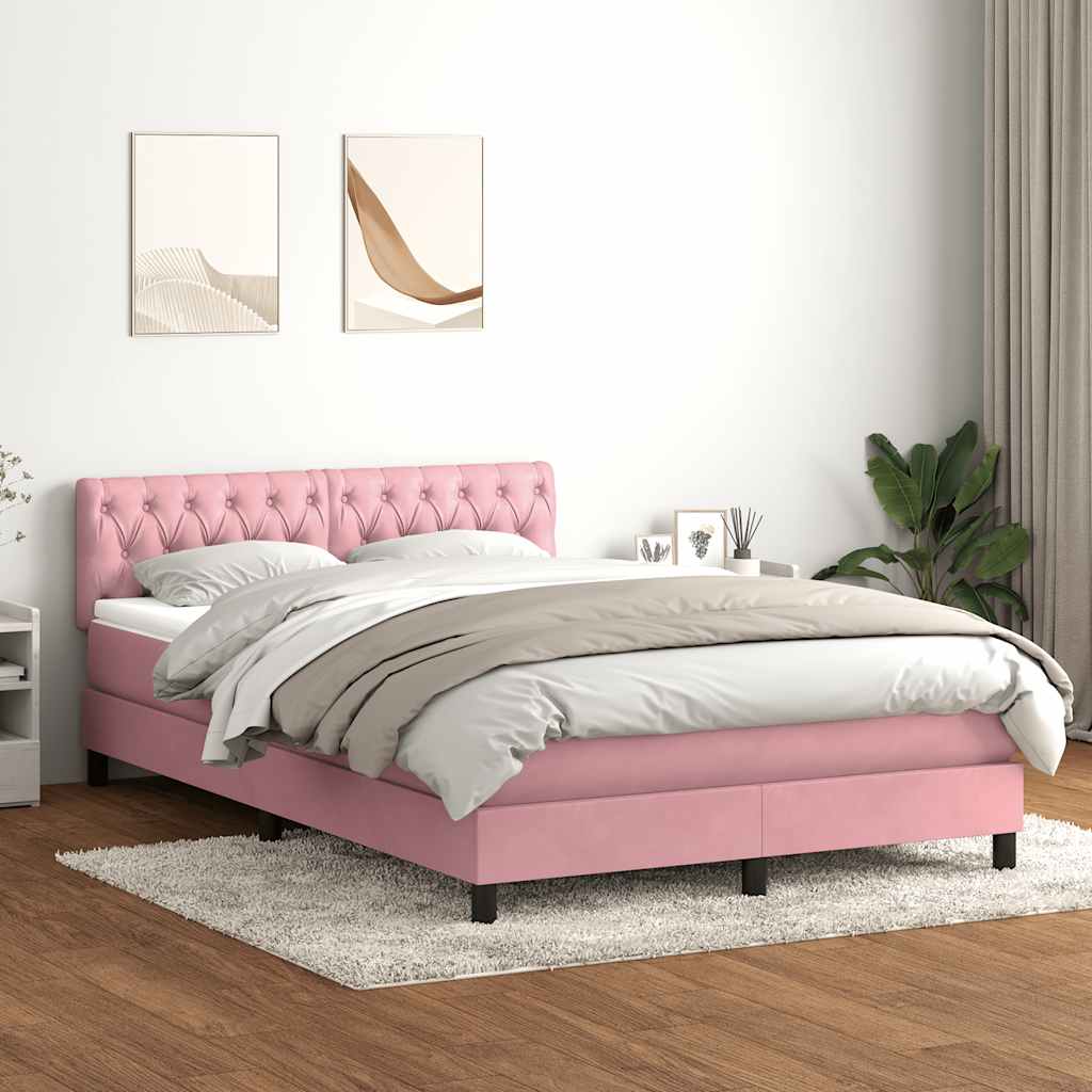 vidaXL Cama box spring con colchón terciopelo rosa 160x220 cm