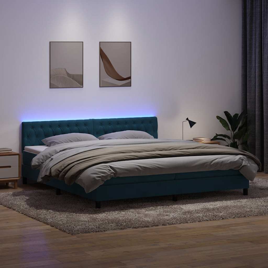 vidaXL Cama box spring con colchón terciopelo azul oscuro 200x220 cm