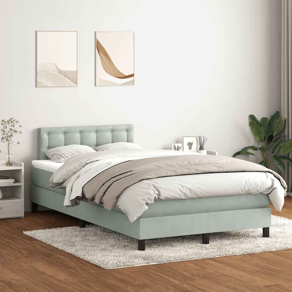 vidaXL Cama box spring con colchón terciopelo gris claro 120x210 cm