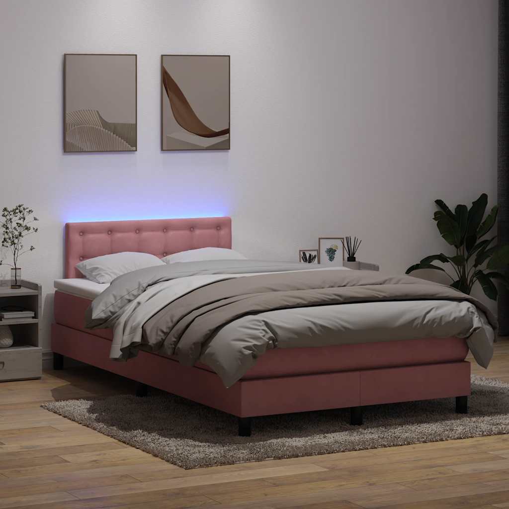 vidaXL Cama box spring con colchón terciopelo rosa 120x210 cm