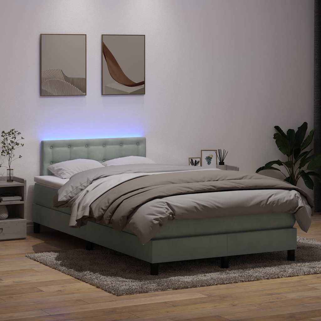 vidaXL Cama box spring con colchón terciopelo gris claro 120x220 cm