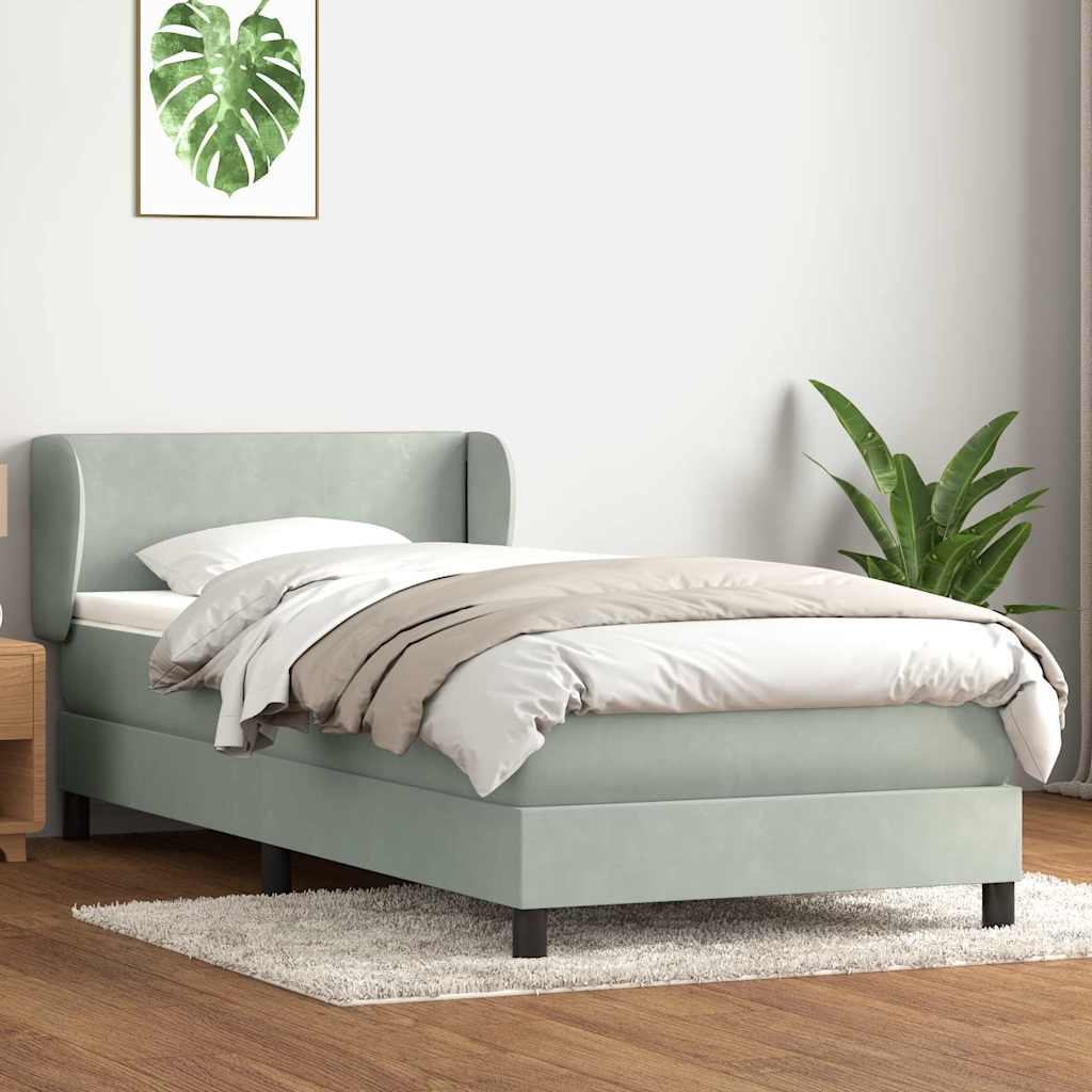 vidaXL Cama box spring con colchón terciopelo gris claro 80x220 cm