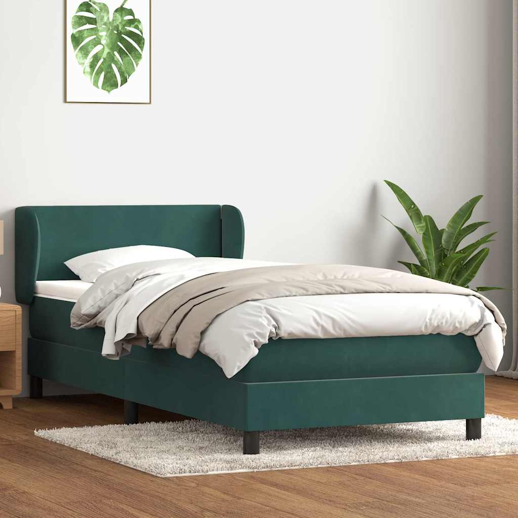 vidaXL Cama box spring con colchón terciopelo verde oscuro 80x220 cm