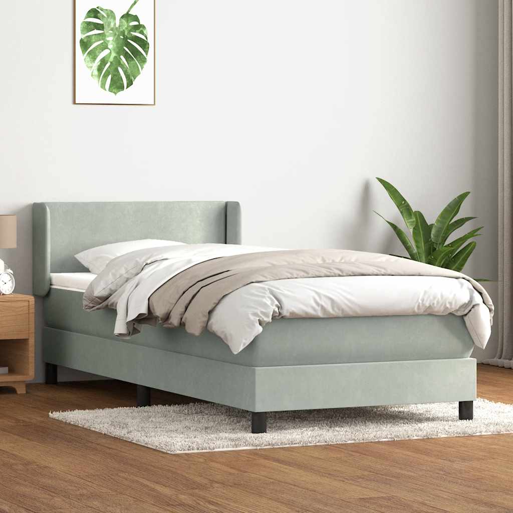 vidaXL Cama box spring con colchón terciopelo gris claro 90x220 cm