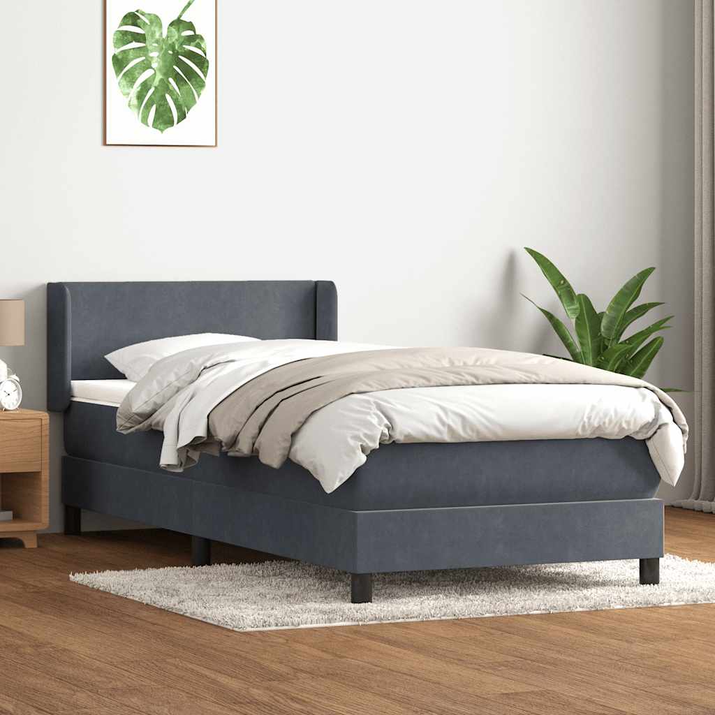 vidaXL Cama box spring con colchón terciopelo gris oscuro 90x220 cm