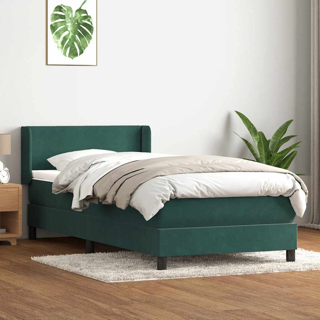 vidaXL Cama box spring con colchón terciopelo verde oscuro 90x220 cm