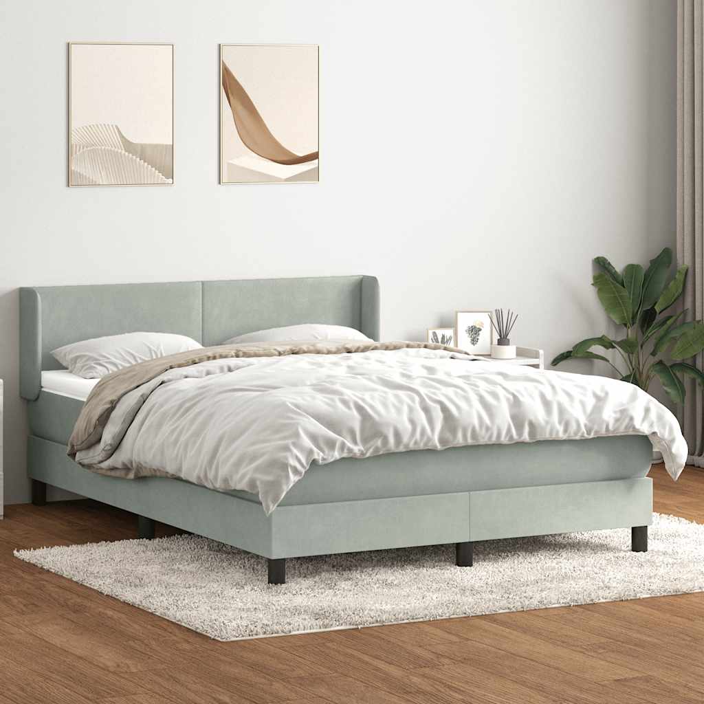 vidaXL Cama box spring con colchón terciopelo gris claro 140x220 cm