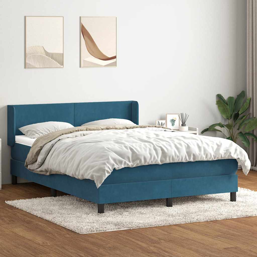 vidaXL Cama box spring con colchón terciopelo azul oscuro 140x220 cm