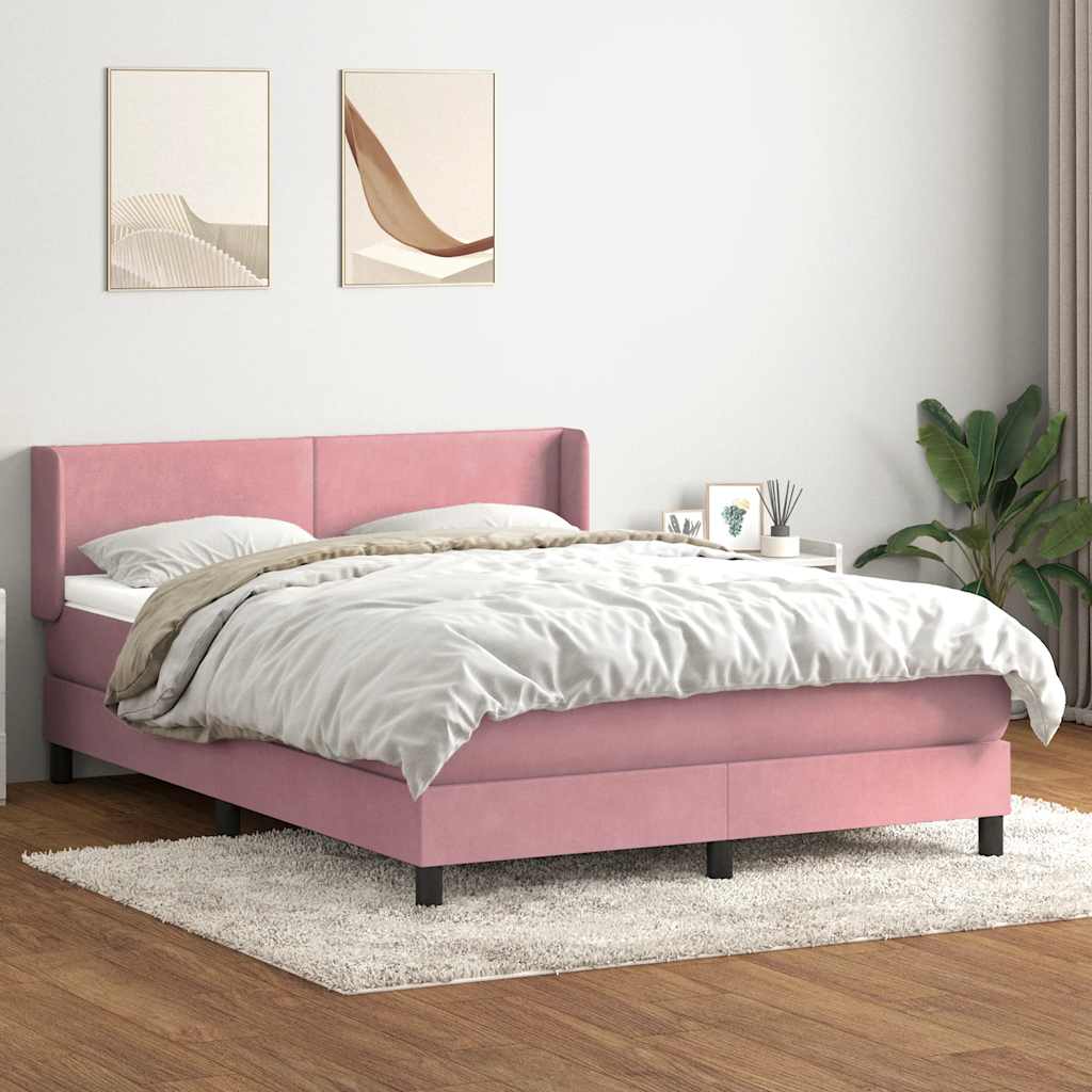 vidaXL Cama box spring con colchón terciopelo rosa 140x220 cm