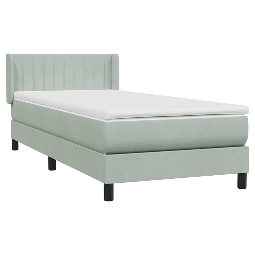 vidaXL Cama box spring con colchón terciopelo gris claro 90x220 cm