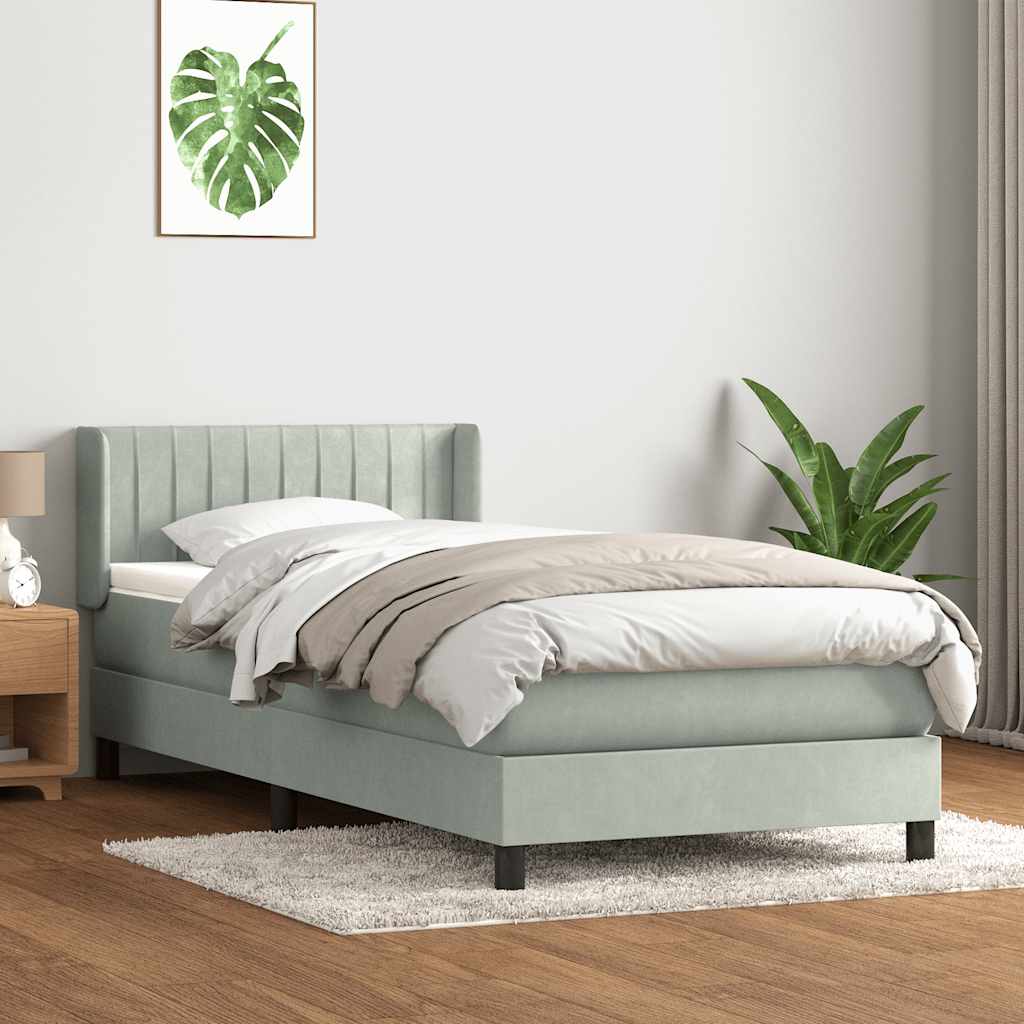 vidaXL Cama box spring con colchón terciopelo gris claro 90x220 cm