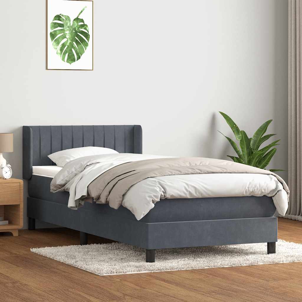 vidaXL Cama box spring con colchón terciopelo gris oscuro 90x220 cm