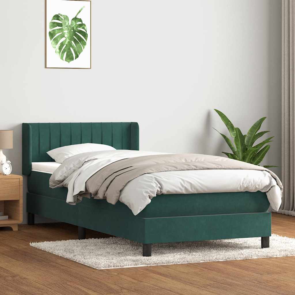 vidaXL Cama box spring con colchón terciopelo verde oscuro 90x220 cm