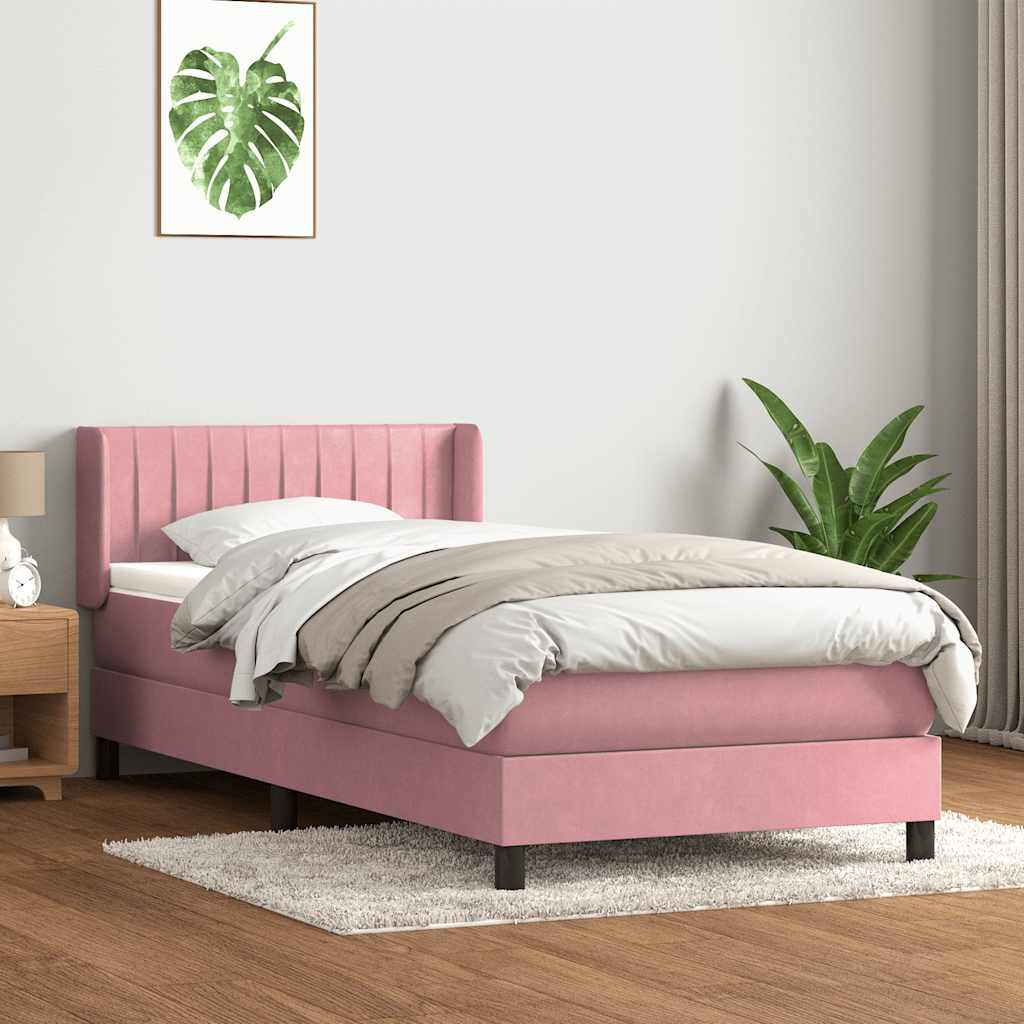 vidaXL Cama box spring con colchón terciopelo rosa 90x220 cm