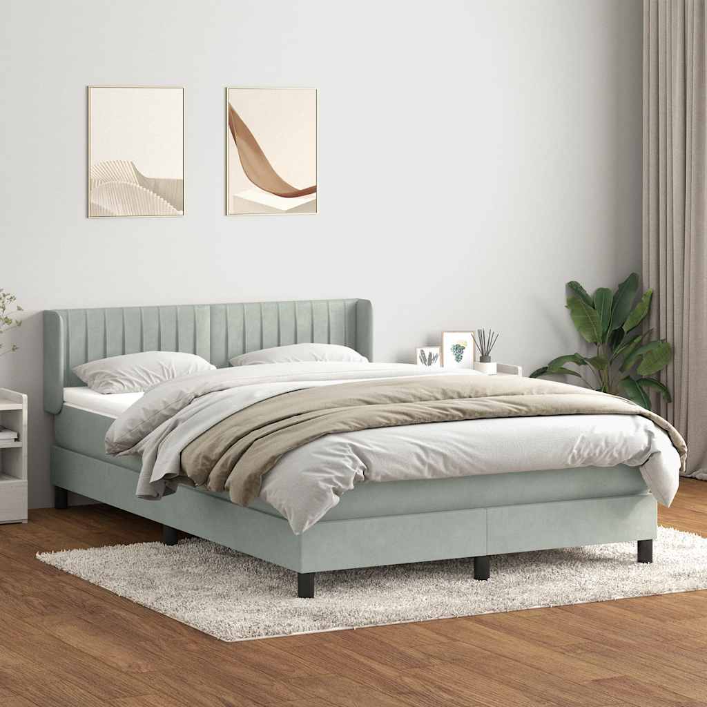 vidaXL Cama box spring con colchón terciopelo gris claro 140x220 cm