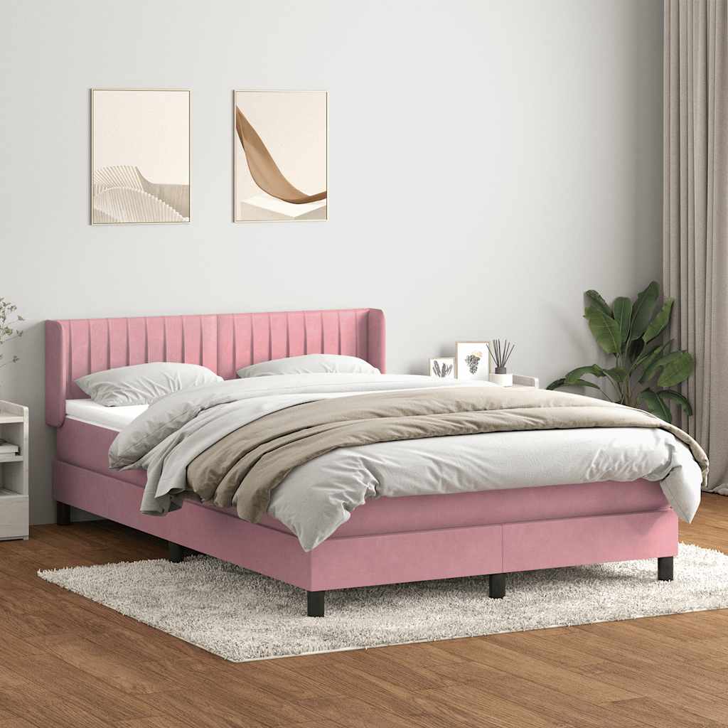 vidaXL Cama box spring con colchón terciopelo rosa 140x220 cm