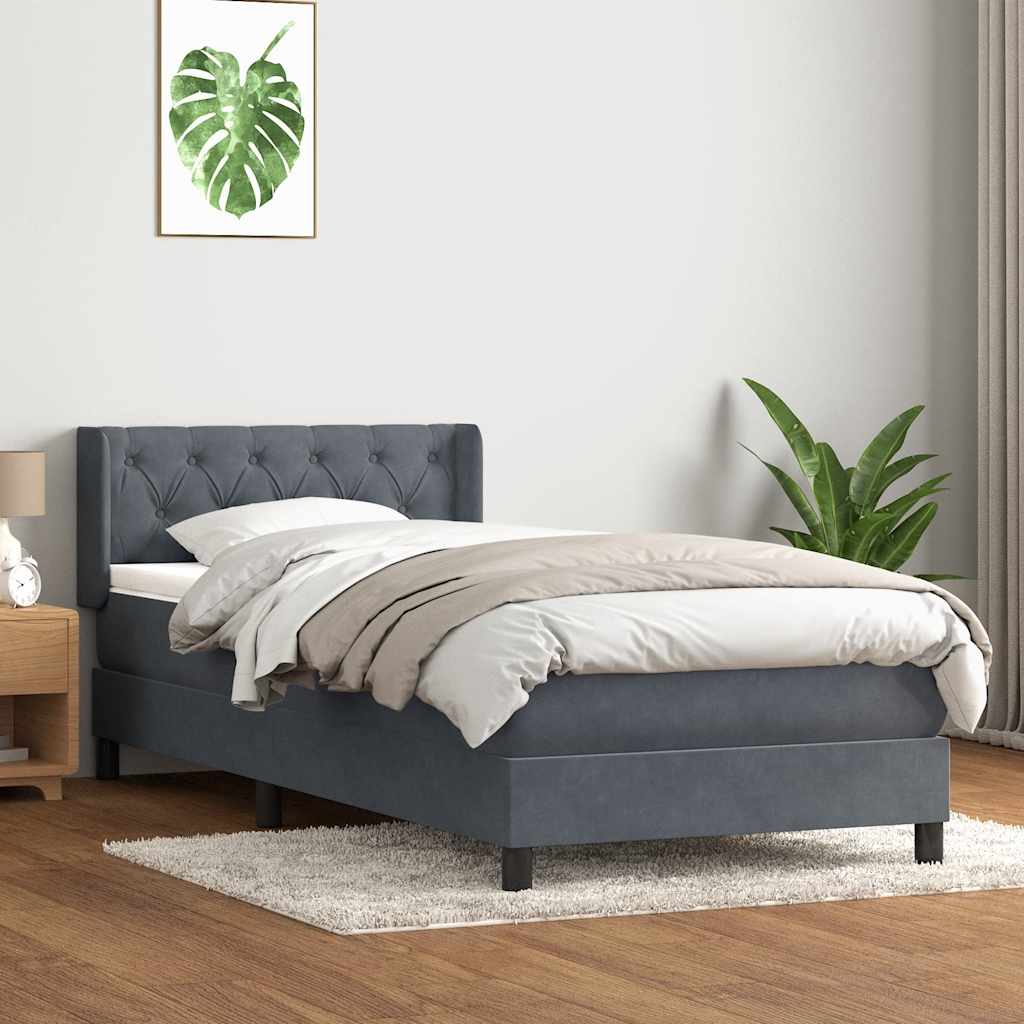 vidaXL Cama box spring con colchón terciopelo gris oscuro 80x220 cm