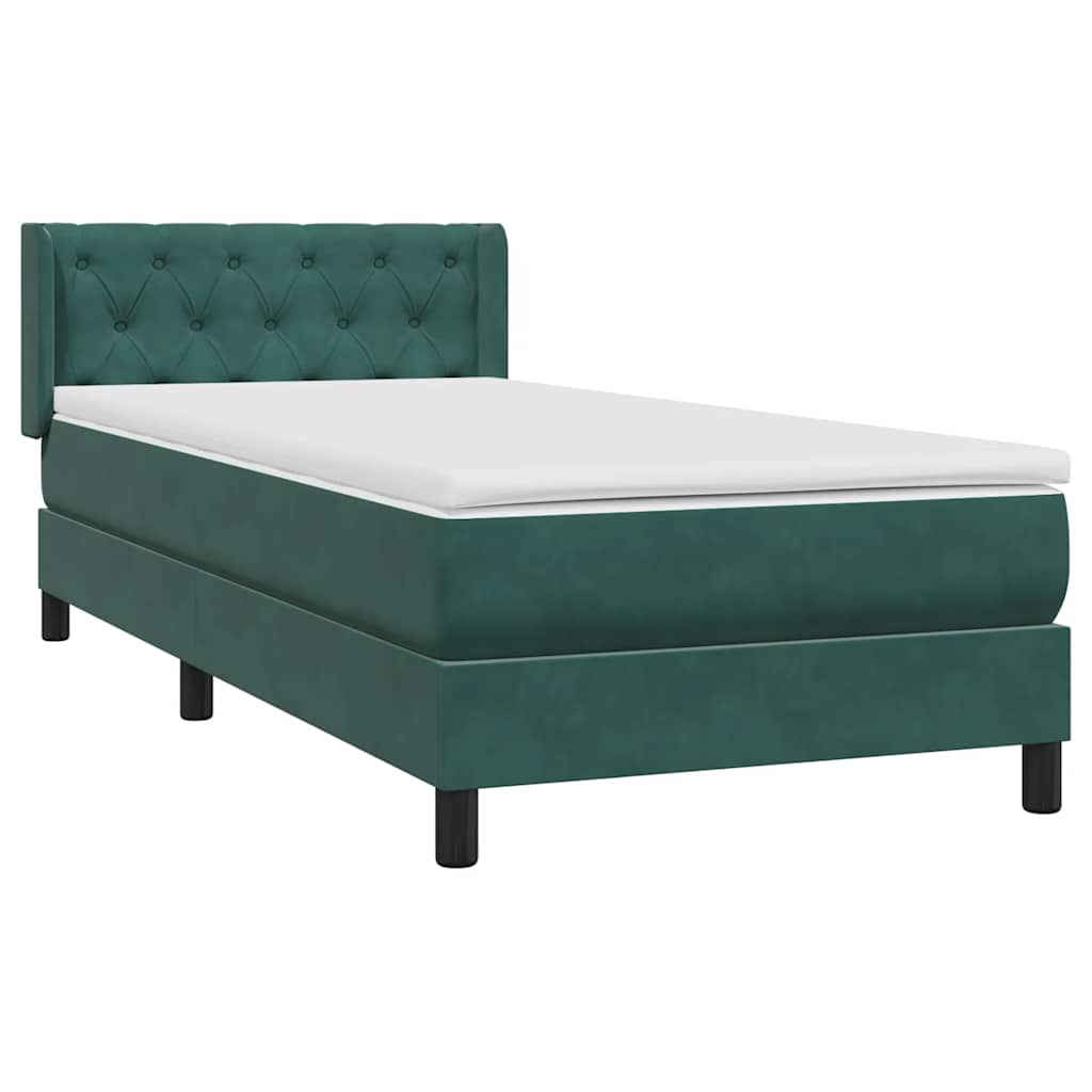 vidaXL Cama box spring con colchón terciopelo verde oscuro 80x220 cm