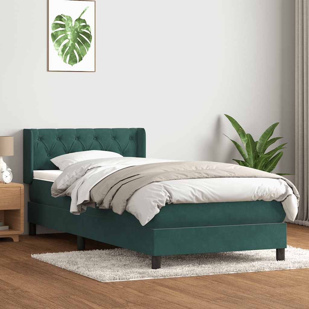 vidaXL Cama box spring con colchón terciopelo verde oscuro 80x220 cm