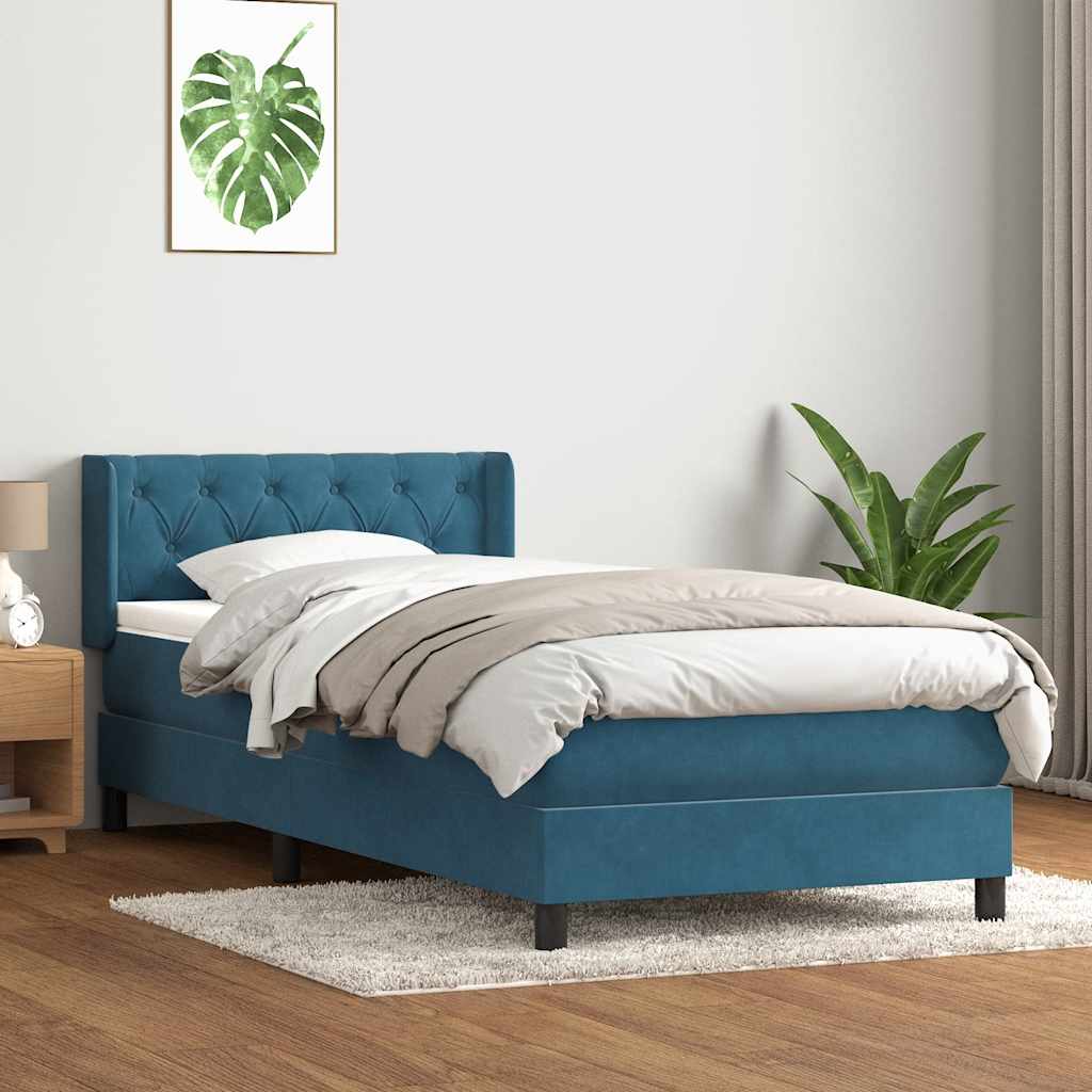 vidaXL Cama box spring con colchón terciopelo azul oscuro 80x220 cm