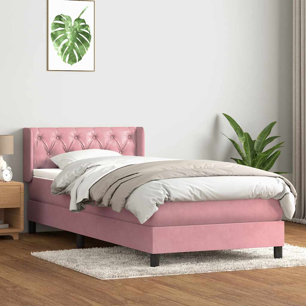 vidaXL Cama box spring con colchón terciopelo rosa 80x220 cm