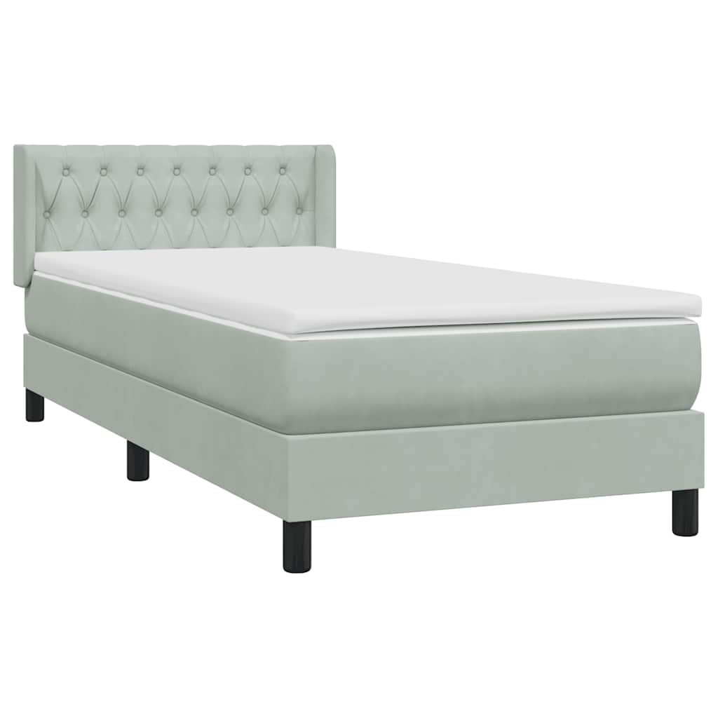 vidaXL Cama box spring con colchón terciopelo gris claro 90x220 cm