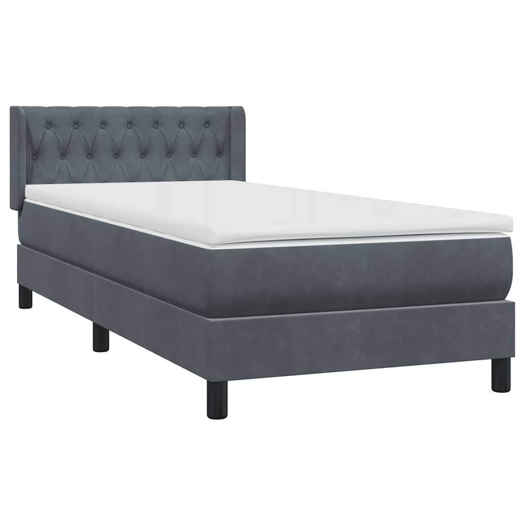 vidaXL Cama box spring con colchón terciopelo gris oscuro 90x220 cm