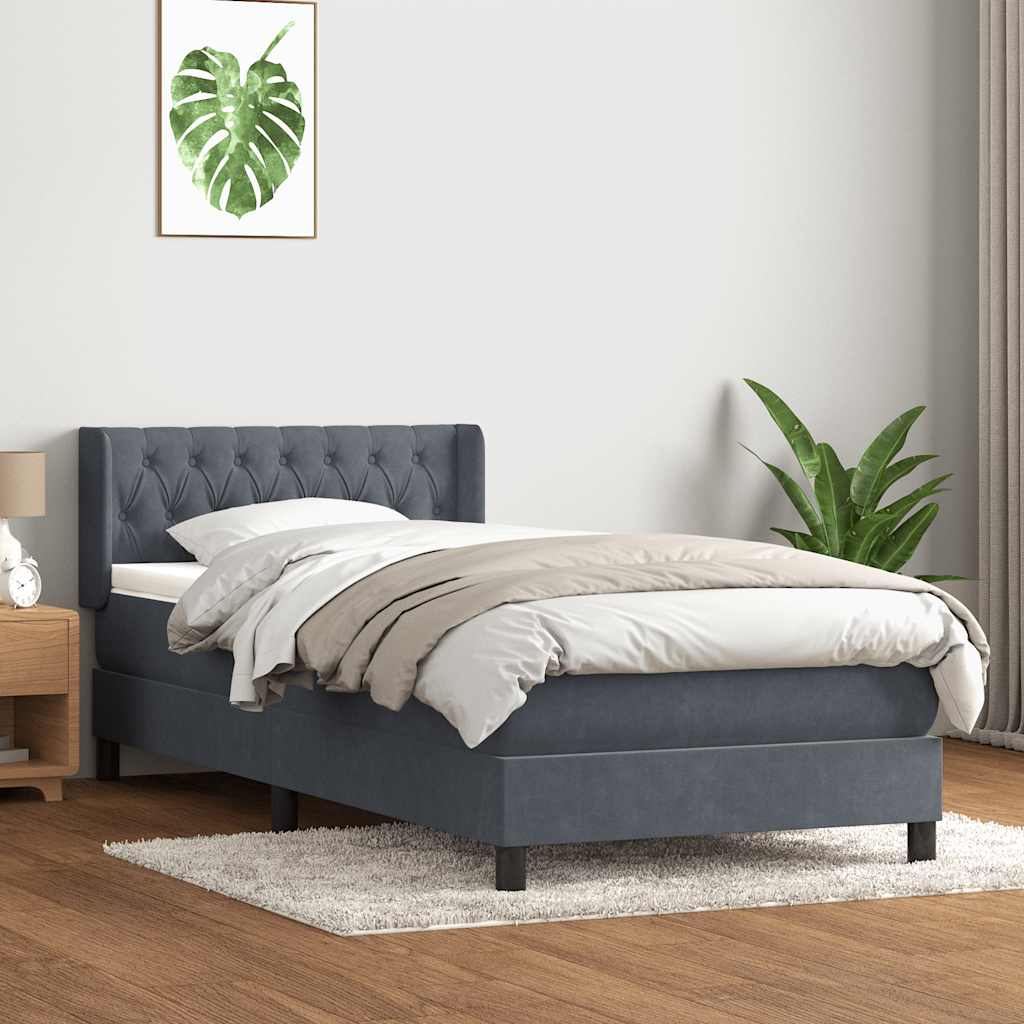 vidaXL Cama box spring con colchón terciopelo gris oscuro 90x220 cm