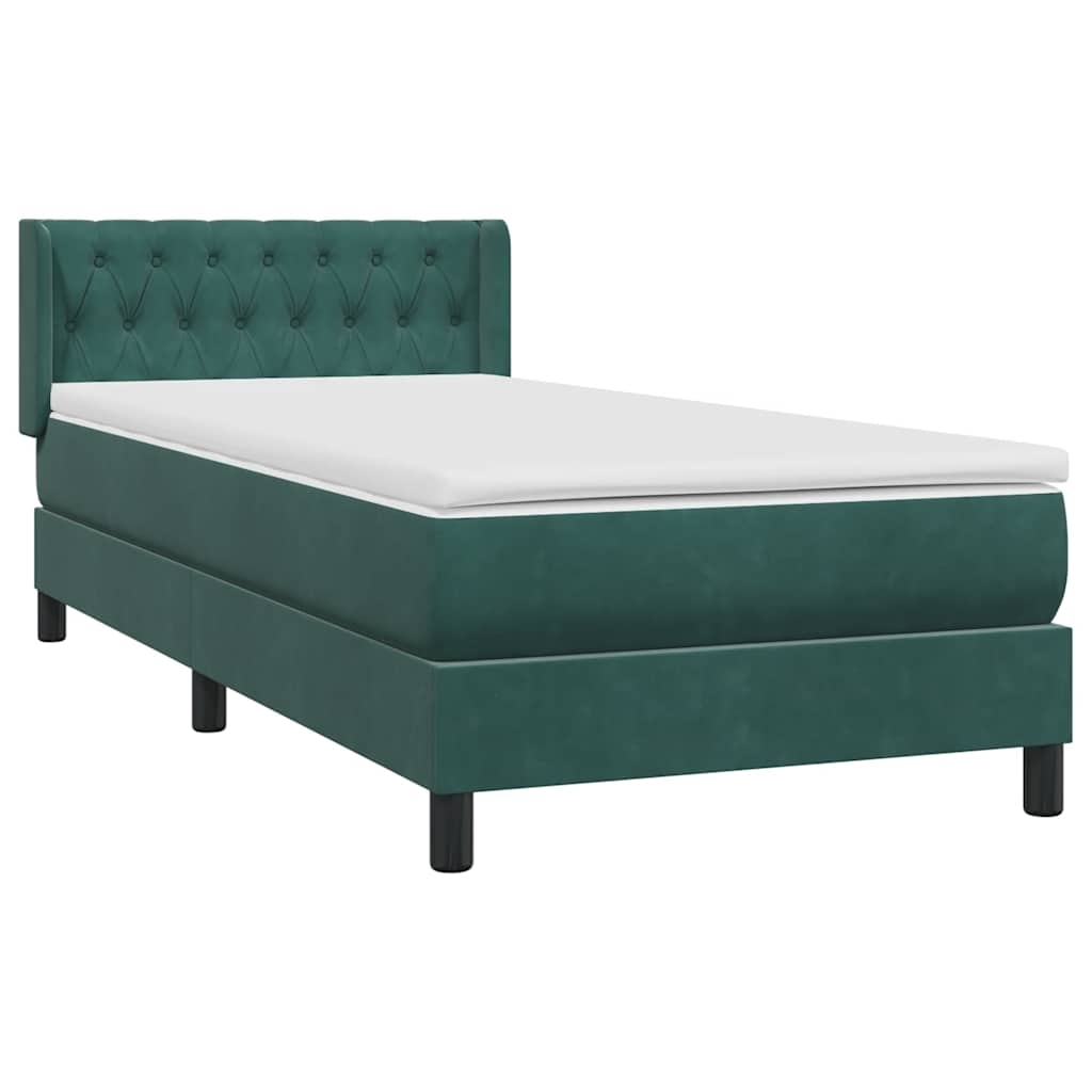 vidaXL Cama box spring con colchón terciopelo verde oscuro 90x220 cm