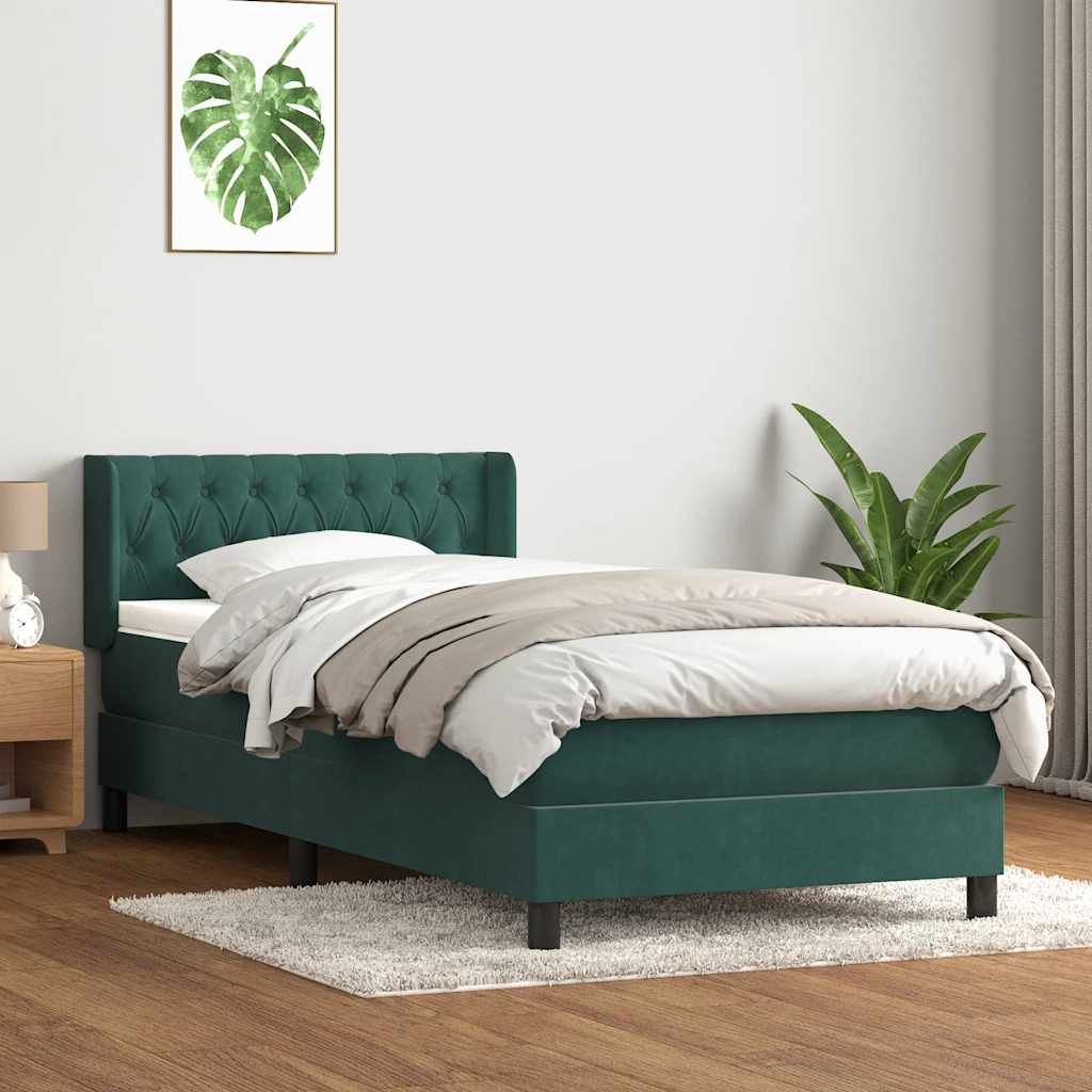 vidaXL Cama box spring con colchón terciopelo verde oscuro 90x220 cm