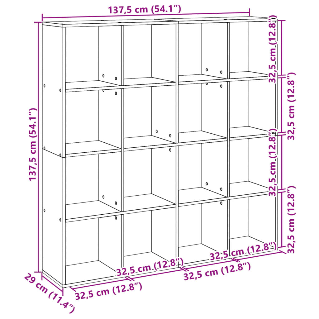 vidaXL Estantería librería madera ingeniería blanca 137,5x29x137,5 cm