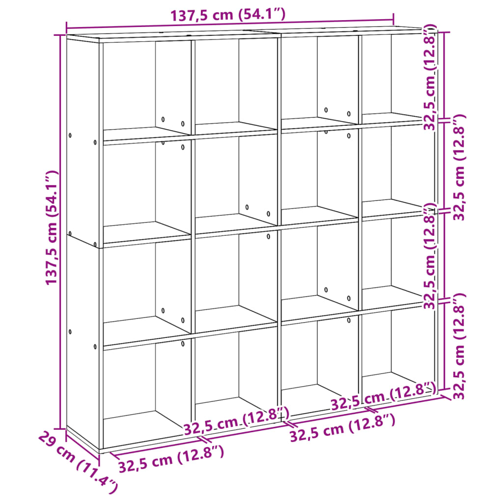 vidaXL Estantería librería madera ingeniería negra 137,5x29x137,5 cm