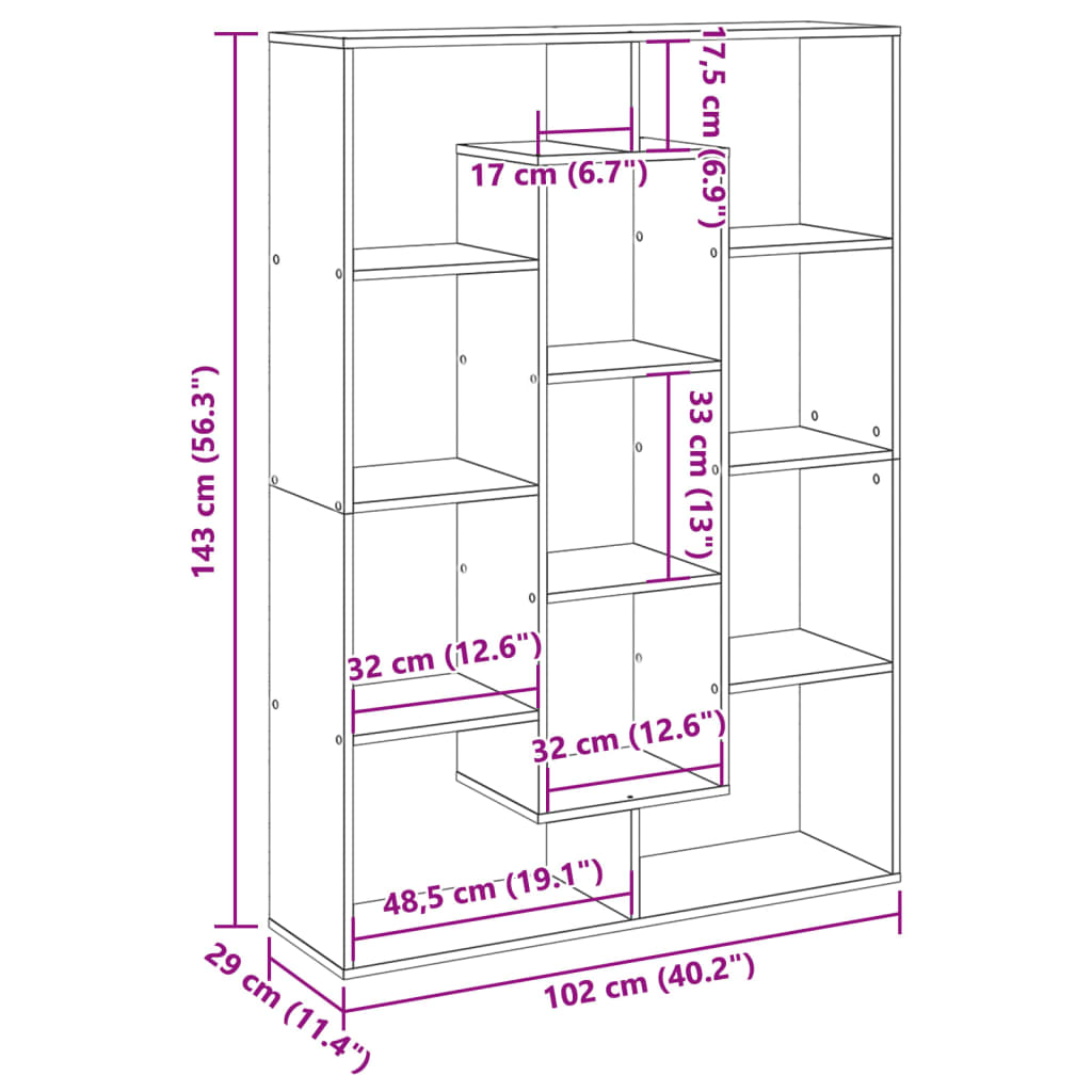 vidaXL Estantería de madera de ingeniería roble Sonoma 102x29x143 cm