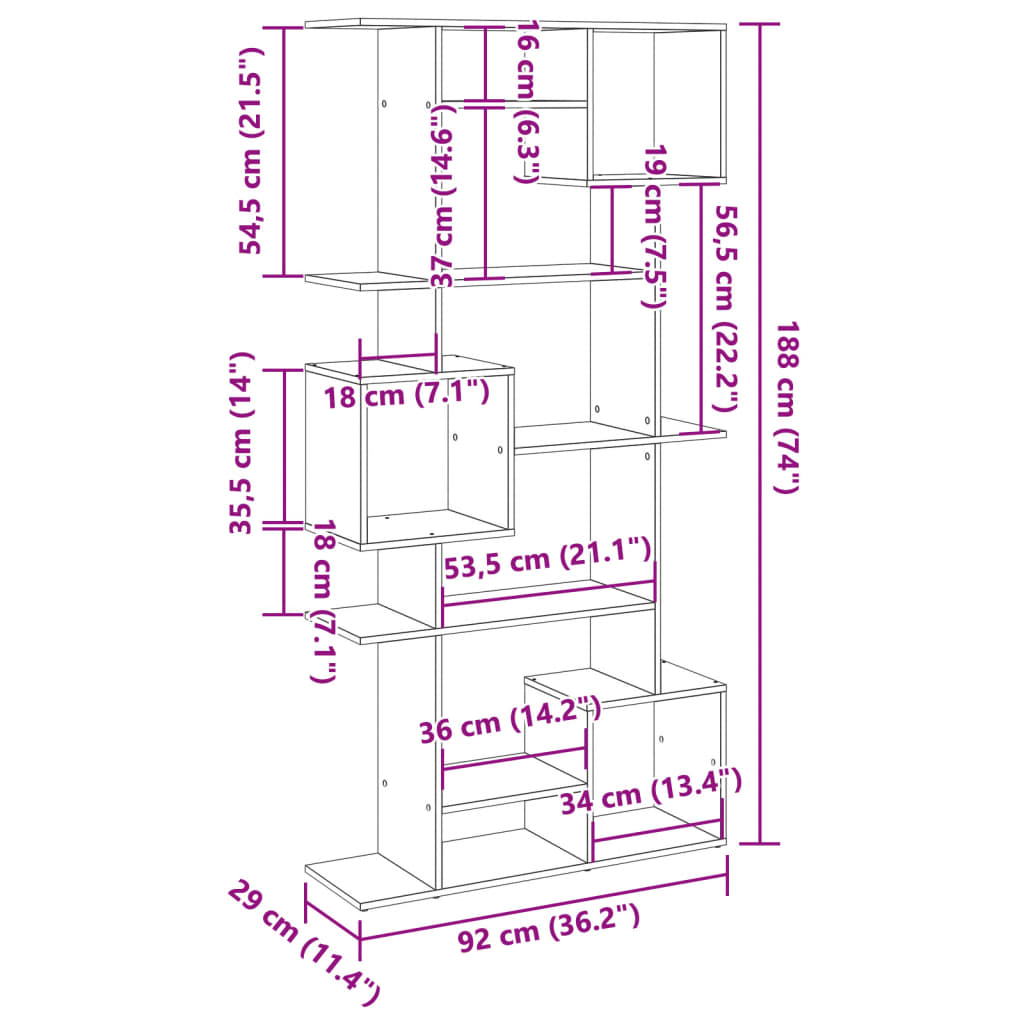 vidaXL Estantería librería madera de ingeniería blanca 92x29x188 cm