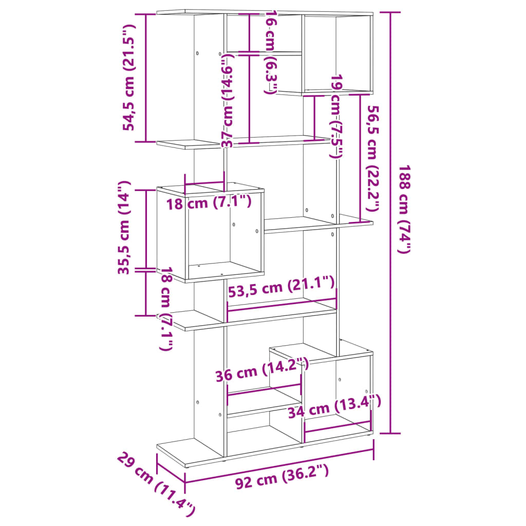 vidaXL Estantería de madera de ingeniería negra 92x29x188 cm