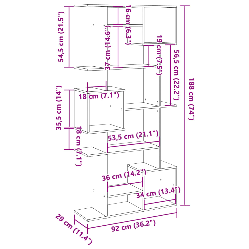 vidaXL Estantería de madera de ingeniería roble Sonoma 92x29x188 cm