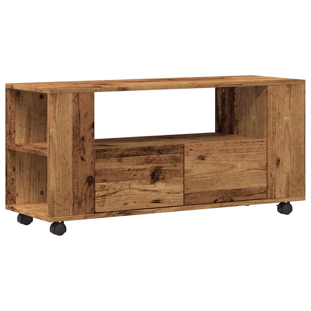 vidaXL Mueble TV con ruedas madera ingeniería envejecida 102x34,5x43cm