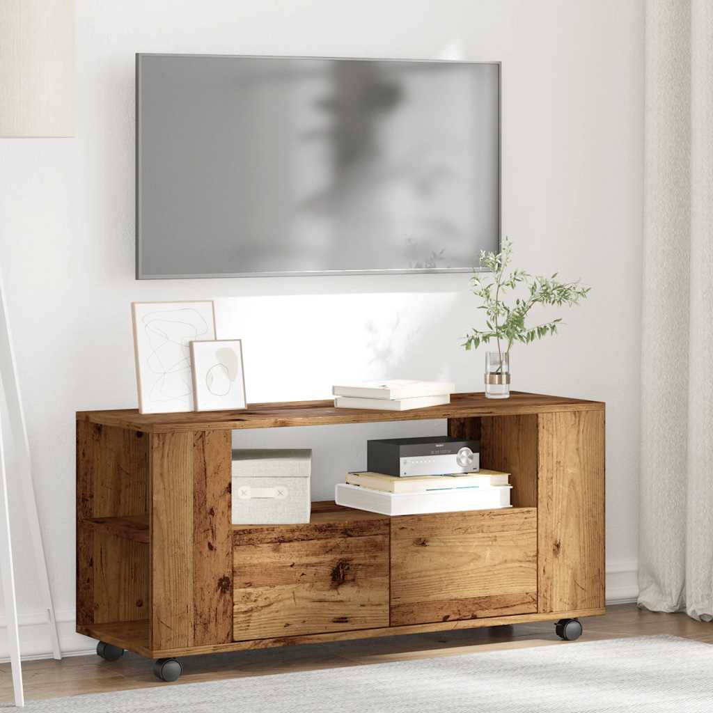 vidaXL Mueble TV con ruedas madera ingeniería envejecida 102x34,5x43cm