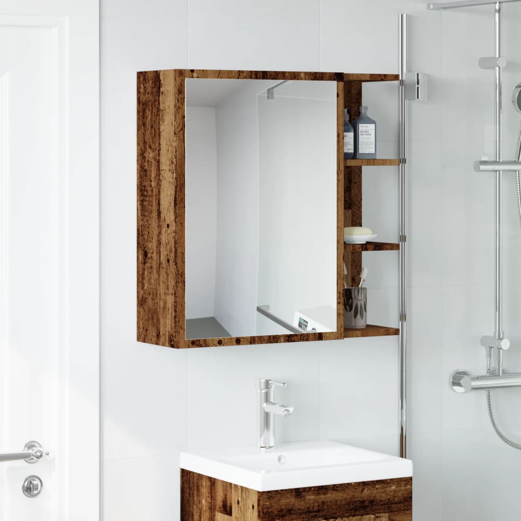 vidaXL Armario espejo de baño madera envejecida 62,5x20,5x64 cm