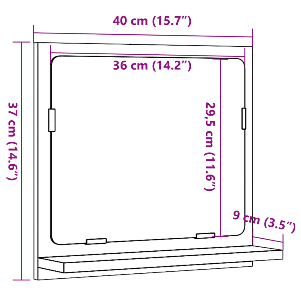 vidaXL Espejo mueble baño madera ingeniería gris hormigón 40x11x37 cm