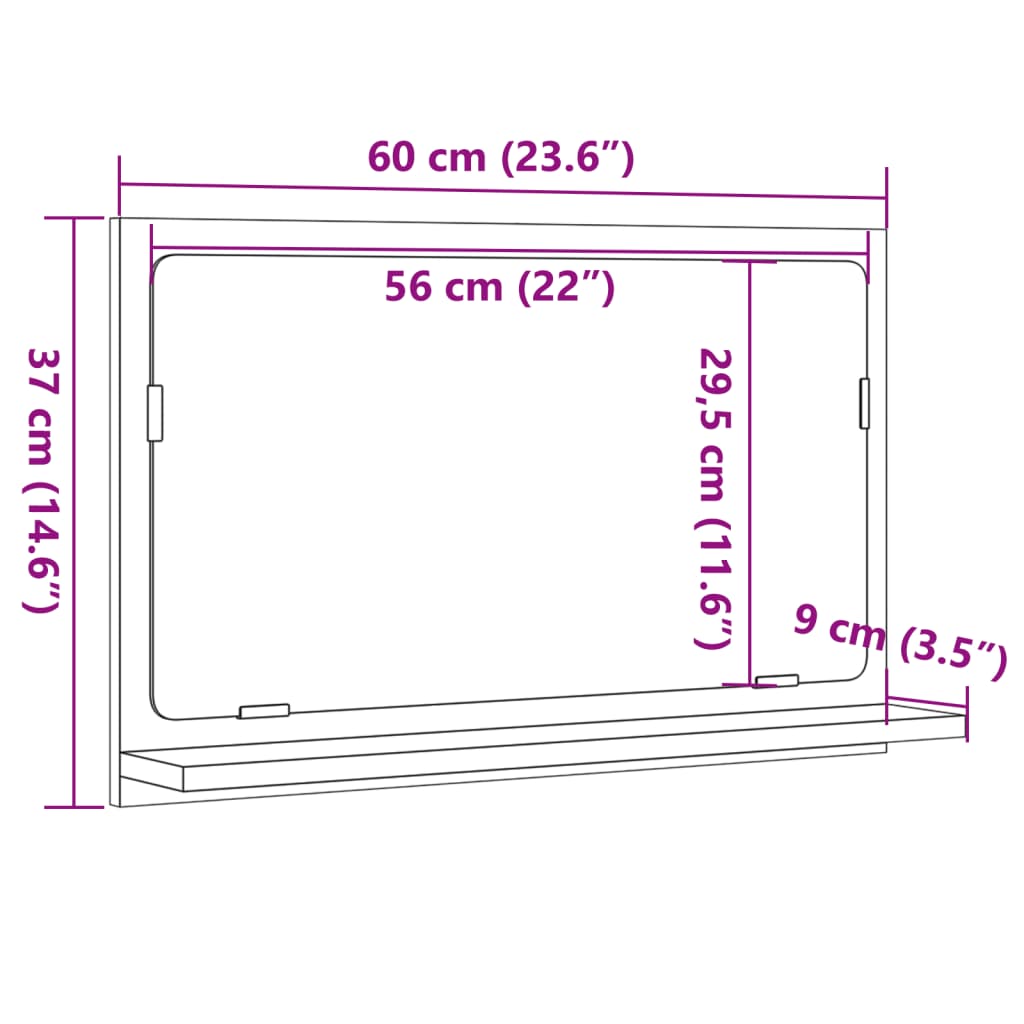 vidaXL Espejo mueble baño madera ingeniería roble Sonoma 60x11x37 cm