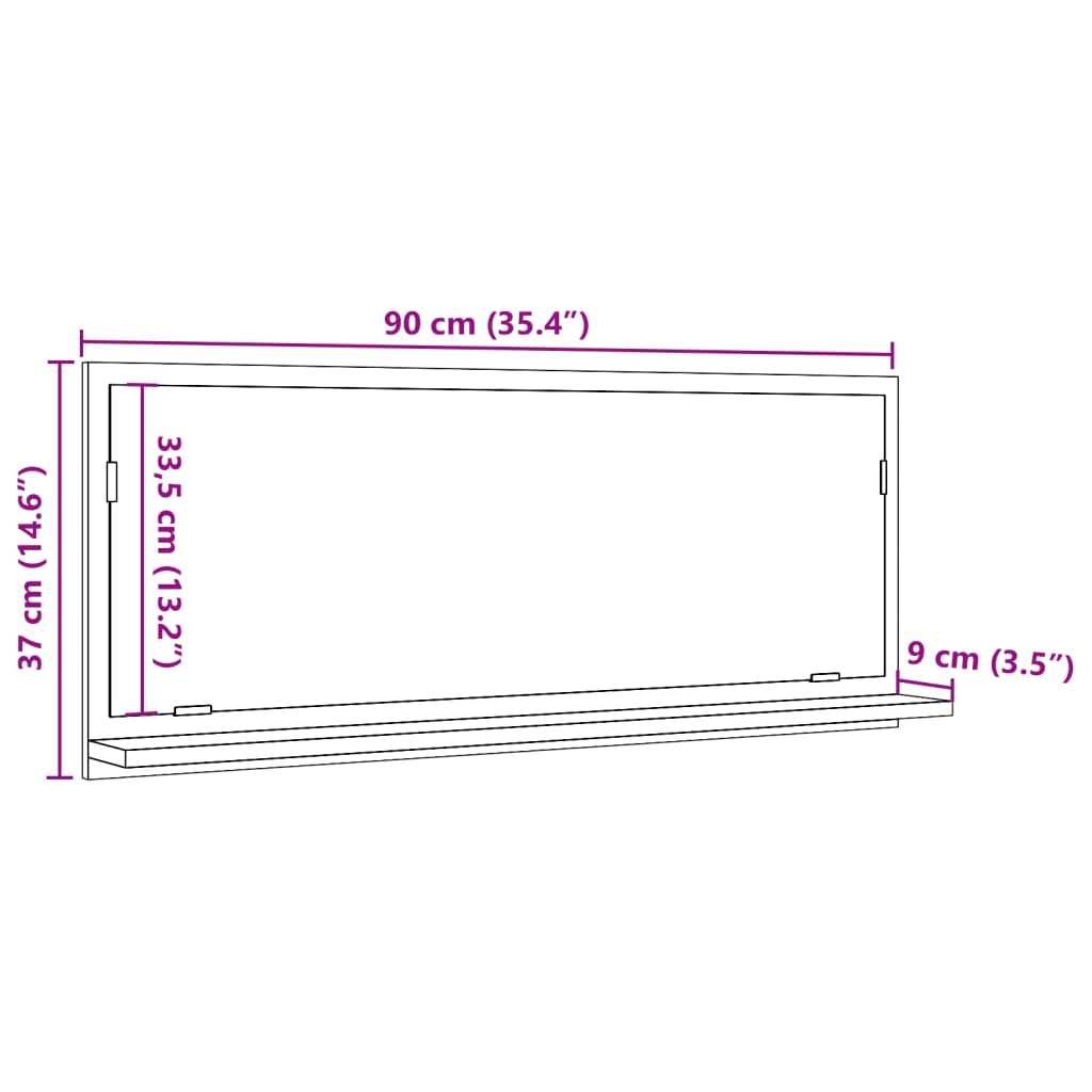 vidaXL Espejo mueble baño madera ingeniería gris hormigón 90x11x37 cm