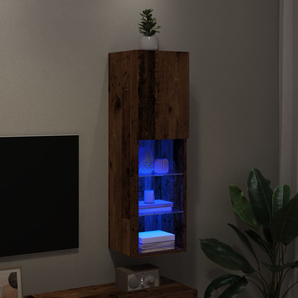 vidaXL Mueble para TV con luces LED madera envejecida 30,5x30x102 cm